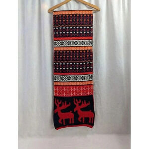 Nordic Moose knit scarf, red blue orange, winter warm, unisex, O15